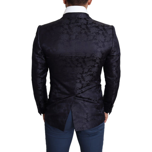 Dolce & Gabbana Blue Floral Jacquard Silk Coat MARTINI Blazer JKT2778-44
