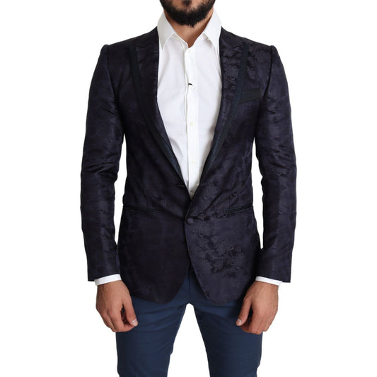 Dolce & Gabbana Blue Floral Jacquard Silk Coat MARTINI Blazer JKT2778-44