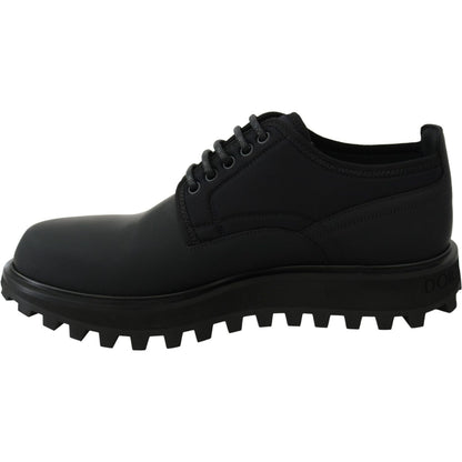 Dolce & Gabbana Black Rubberized Calfskin Chunky Derby Vulcano Shoes