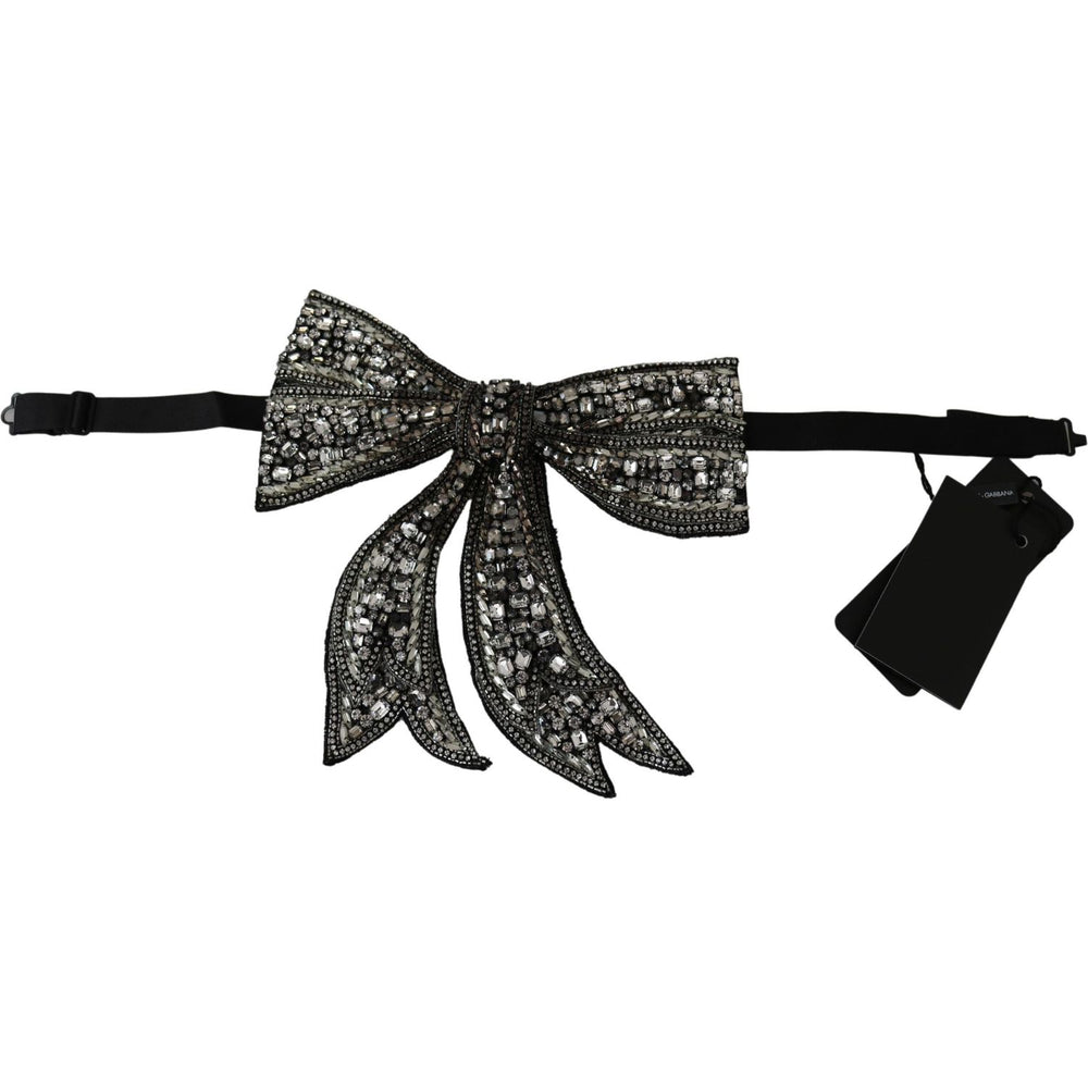 Dolce & Gabbana Silver Tone 100% Silk Crystal Embellished Women Bowtie SMY100468