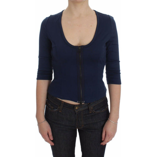 Exte Blue Cotton Top Zipper Deep Crew-neck Sweater SIG30142-40