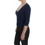 Exte Blue Cotton Top Zipper Deep Crew-neck Sweater SIG30142-40