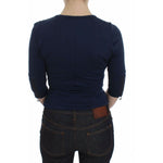 Exte Blue Cotton Top Zipper Deep Crew-neck Sweater SIG30142-40