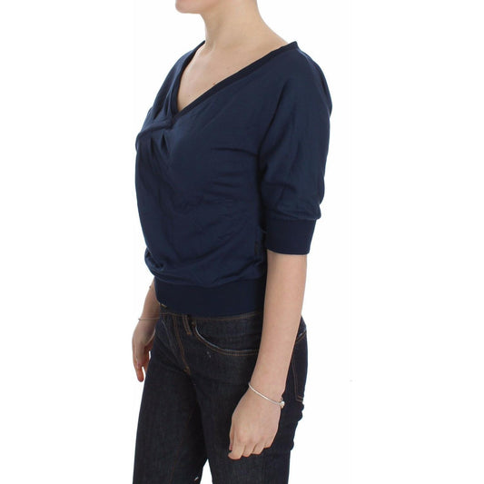 Exte Blue Cotton Top Pullover Deep V-neck Women Sweater DRE10077-40