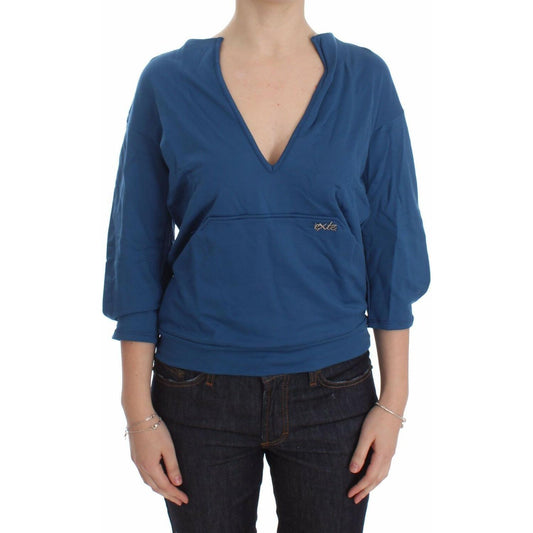 Exte Blue Cotton Top Pullover Deep V-neck Women Sweater DRE10076-40