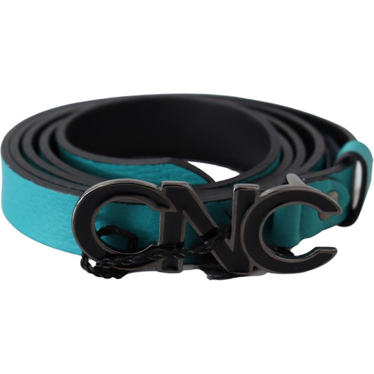 Costume National Blue Green Leather Logo Silver Buckle Belt BEL8116-85