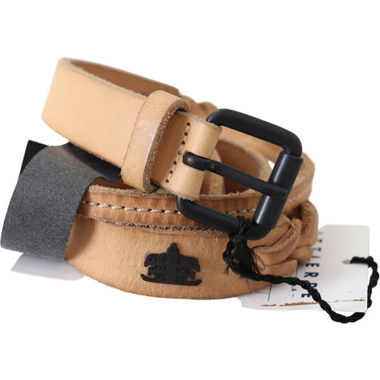 Scervino Street Light Brown Slim Leather Black Logo Buckle Belt Belt