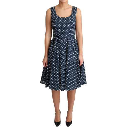 Dolce & Gabbana Blue Dotted Cotton A-Line Gown Dress DR2745-IT40