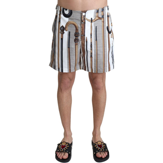 Dolce & Gabbana White Walking Stick Beachwear Shorts Swimshorts Dolce & Gabbana