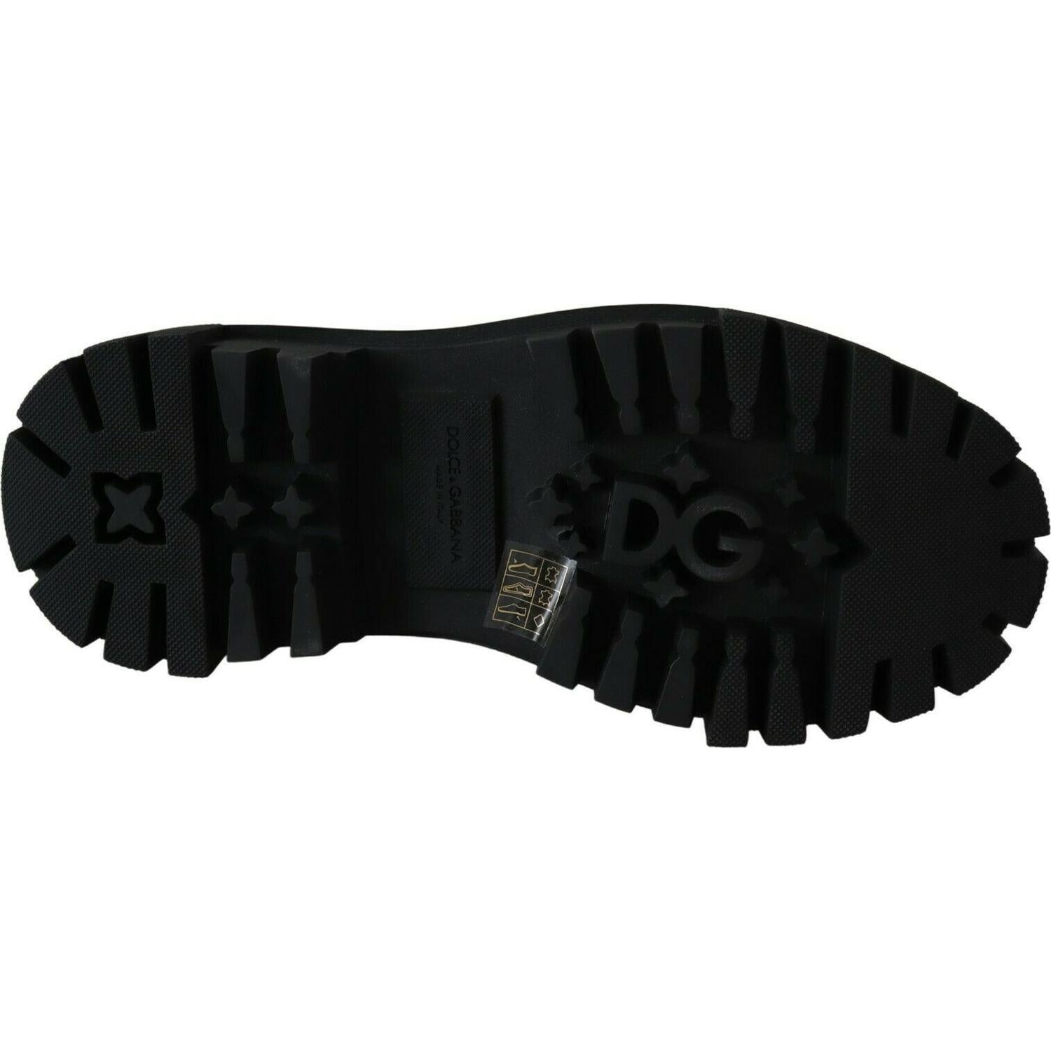 Dolce & Gabbana Black Leather Crystal Combat Boots