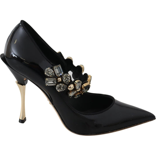 Dolce & Gabbana Black Leather Crystal Shoes Mary Jane Pumps Dolce & Gabbana