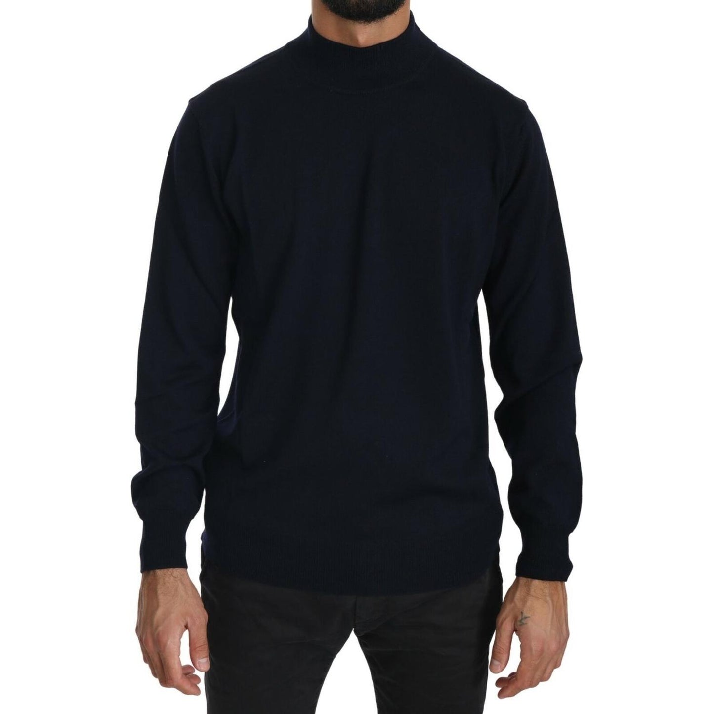 MILA SCHÖN Dark Blue Crewneck Pullover 100% Wool Sweater MIL10002-it50