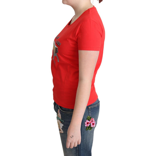 Moschino Red Cotton Come Play 4 Us Print Tops Blouse T-shirt TSH5061-46
