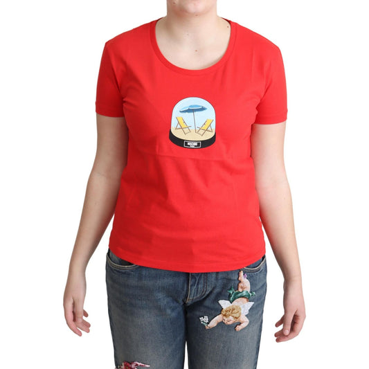 Moschino Red Printed Cotton Short Sleeves Tops Blouse T-shirt TSH5062-40