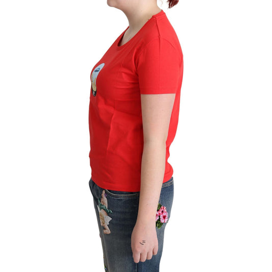 Moschino Red Printed Cotton Short Sleeves Tops Blouse T-shirt TSH5062-40