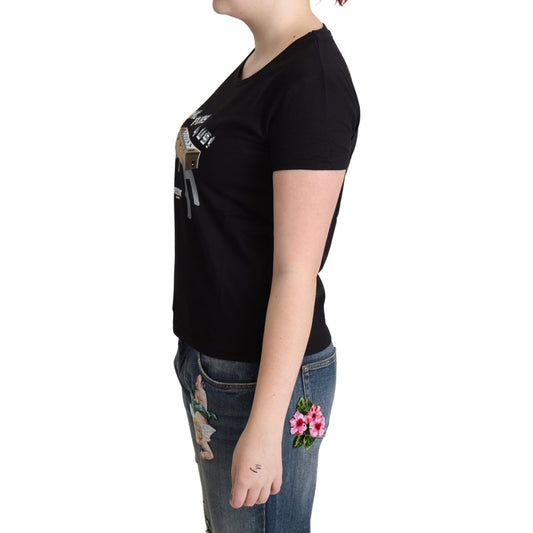 Moschino Black Cotton Come Play 4 Us Print Tops T-shirt TSH5063-40