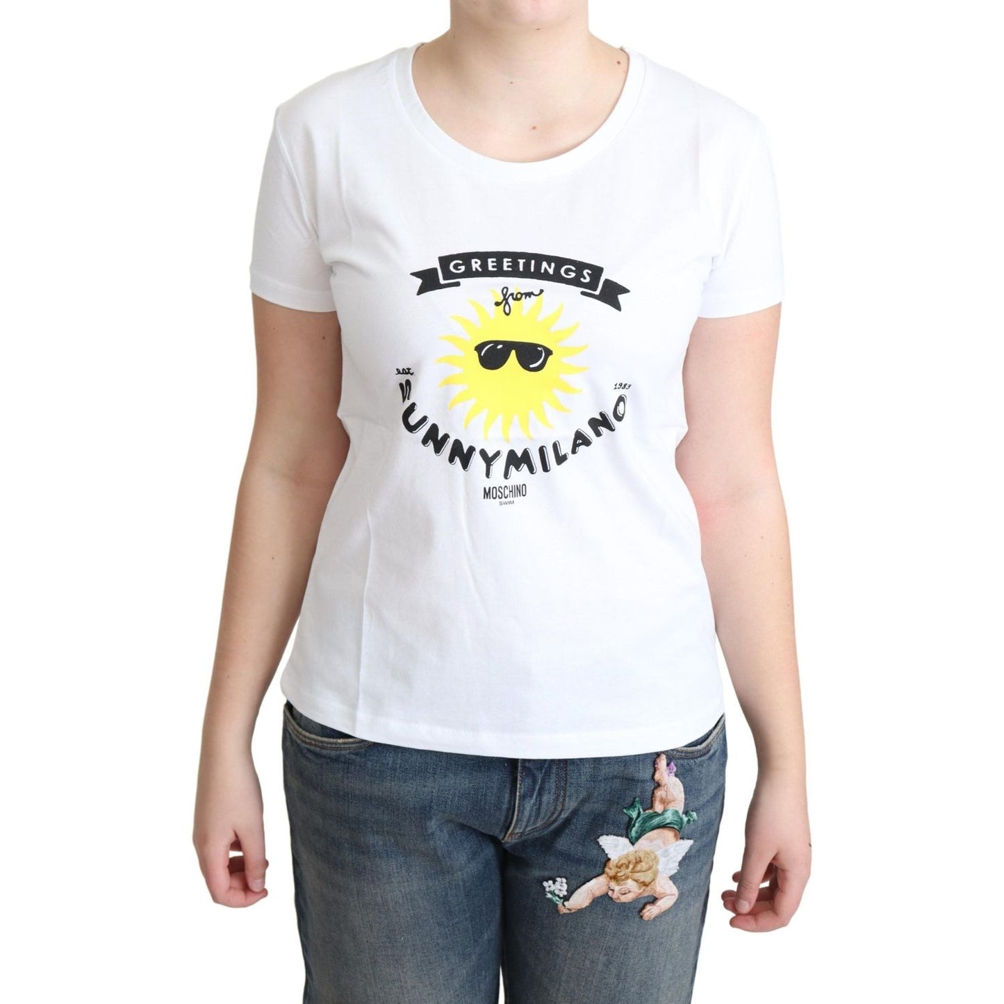 Moschino White Cotton Sunny Milano Print T-shirt TSH5066-46