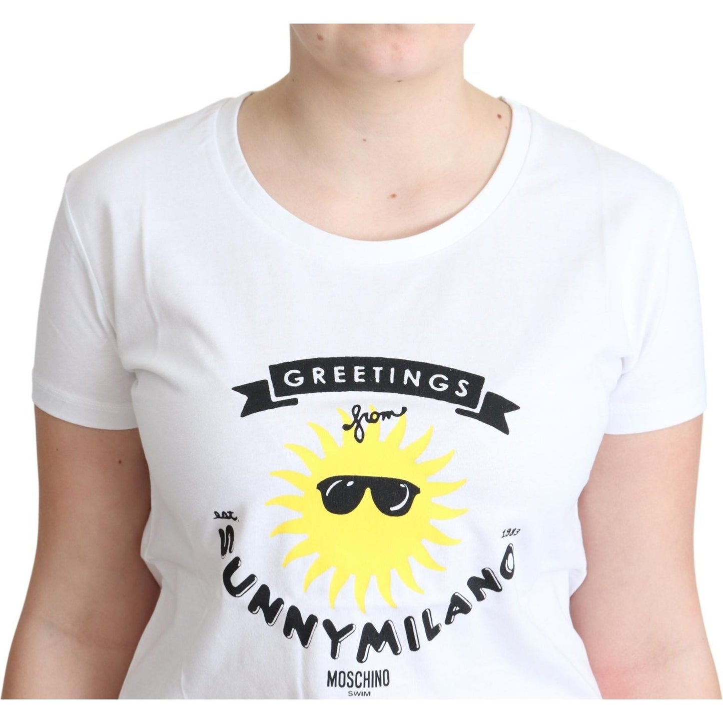 Moschino White Cotton Sunny Milano Print T-shirt TSH5066-46