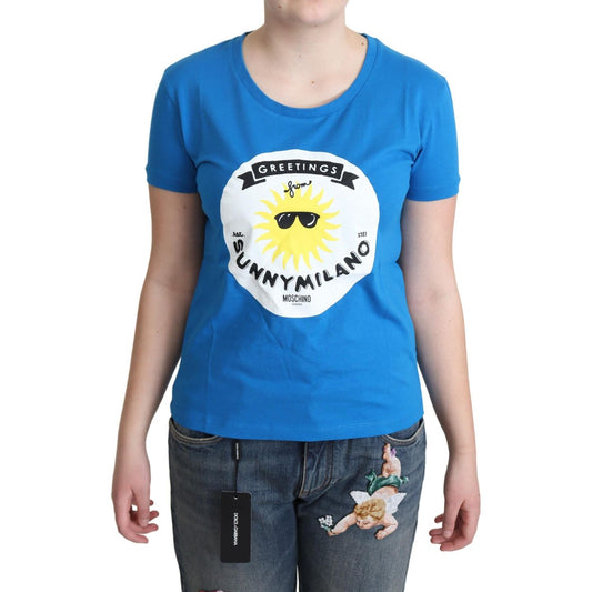 Moschino Blue Cotton Sunny Milano Print Tops T-shirt TSH5067-40