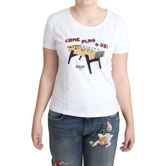 Moschino White Cotton Come Play 4 Us Print Tops T-shirt TSH5069-40