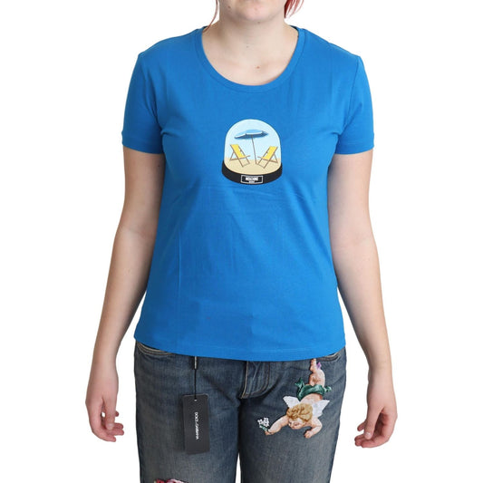 Moschino Blue Printed Cotton Short Sleeves Tops T-shirt TSH5074-40