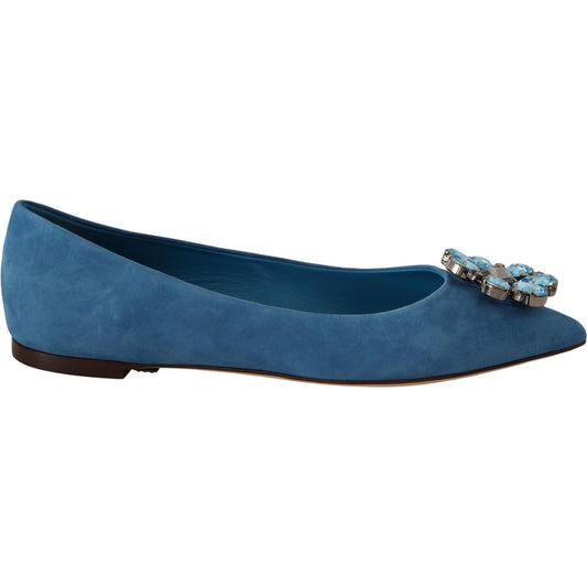 Dolce & Gabbana Blue Suede Crystals Loafers Flats Shoes Dolce & Gabbana