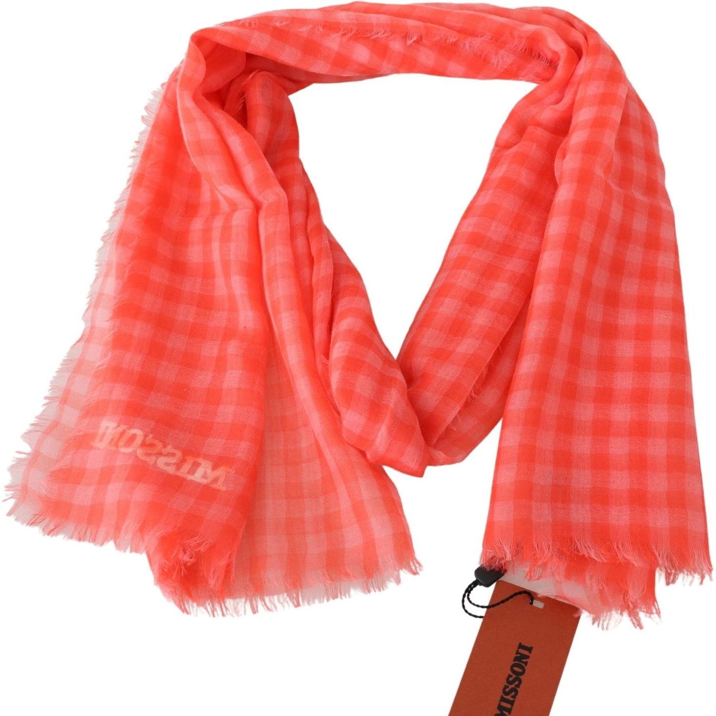 Missoni Orange Check Cashmere Unisex Wrap Fringes Scarf