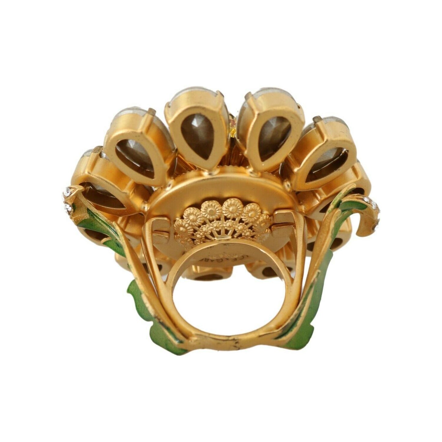 Dolce & Gabbana Gold Brass Yellow Crystal Flower Ring Dolce & Gabbana