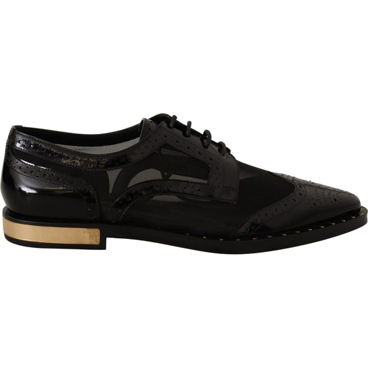 Dolce & Gabbana Black Leather Broques Sheer Wingtip Shoes Dolce & Gabbana