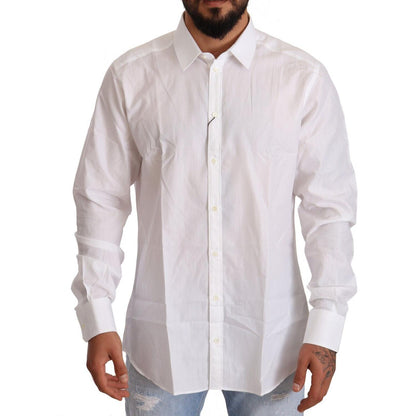Dolce & Gabbana White Cotton Slim Fit Men MARTINI Shirt MAN SHIRTS