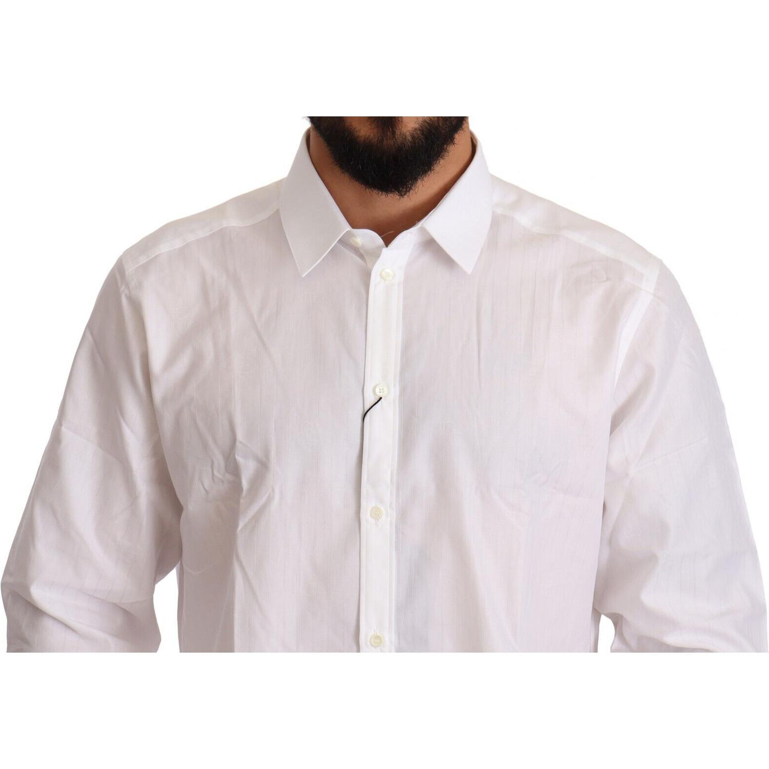 Dolce & Gabbana White Cotton Slim Fit Men MARTINI Shirt