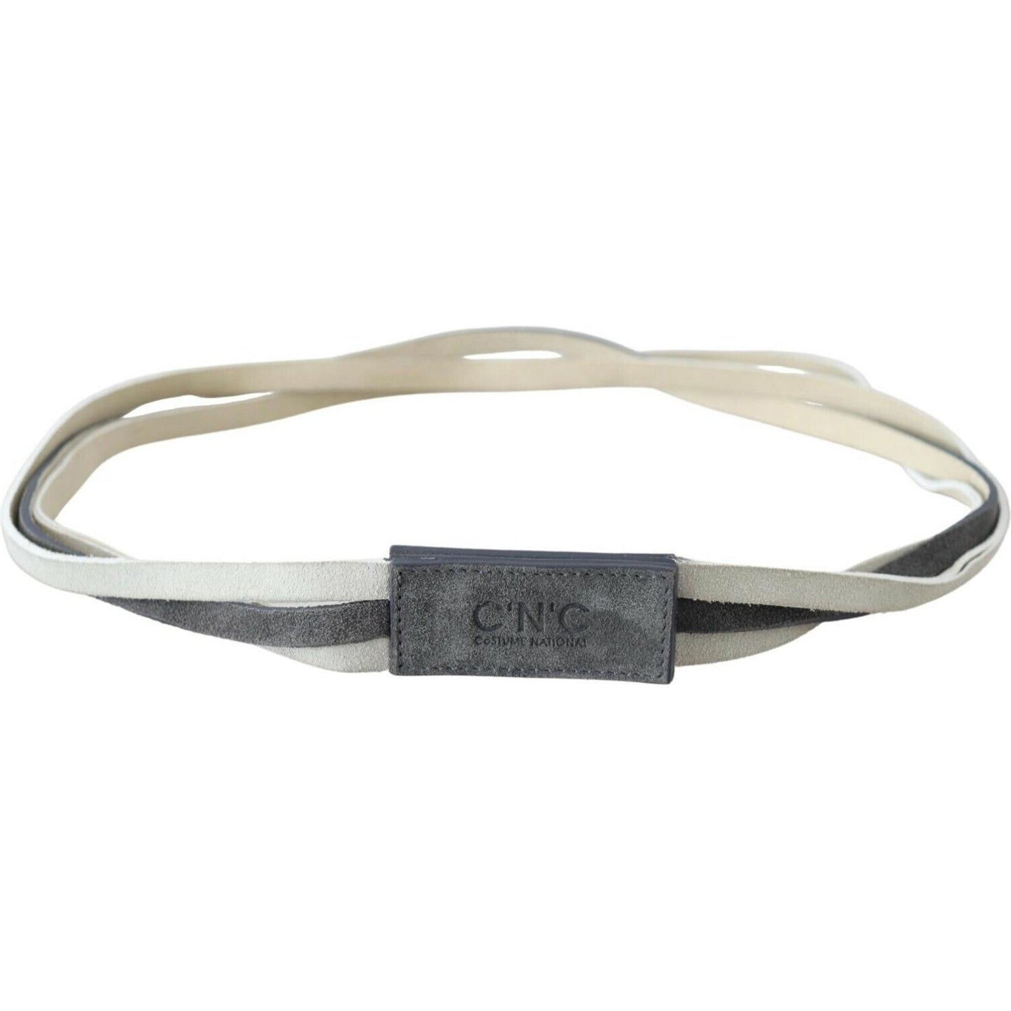 Costume National White Velvet Square Logo Design Waist Belt