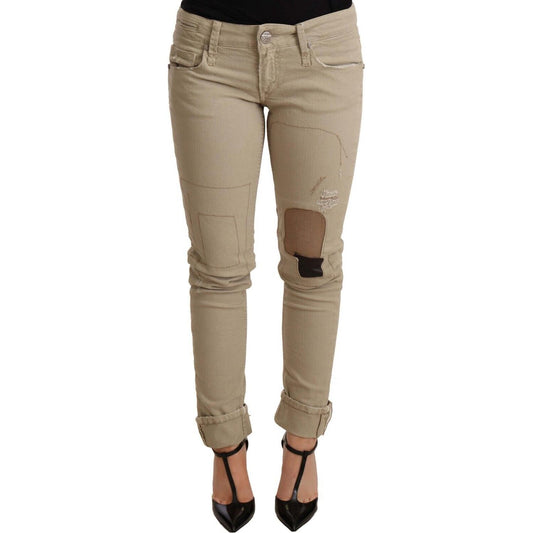 Acht Beige Denim Cotton Bottom Slim Fit Folded Pant 1728,67345645728,Acht,Beige,Clothing,Jeans & Pants - Women - Clothing,Jeans Denim - Clothing,Material: Cotton,New with tags,Pants - Clothing,Slim Fit Jeans - Jeans Denim - Clothing,W26 | IT40,Women,Women