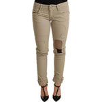 Acht Beige Cotton Slim Fit Chic Jeans Jeans & Pants Acht Rosy Brown