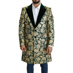 Dolce & Gabbana DOLCE & GABBANA Jacket SICILIA Green Gold Jacquard Long Coat JKT2724- 52