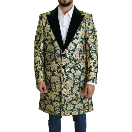 Dolce & Gabbana DOLCE & GABBANA Jacket SICILIA Green Gold Jacquard Long Coat JKT2724- 52