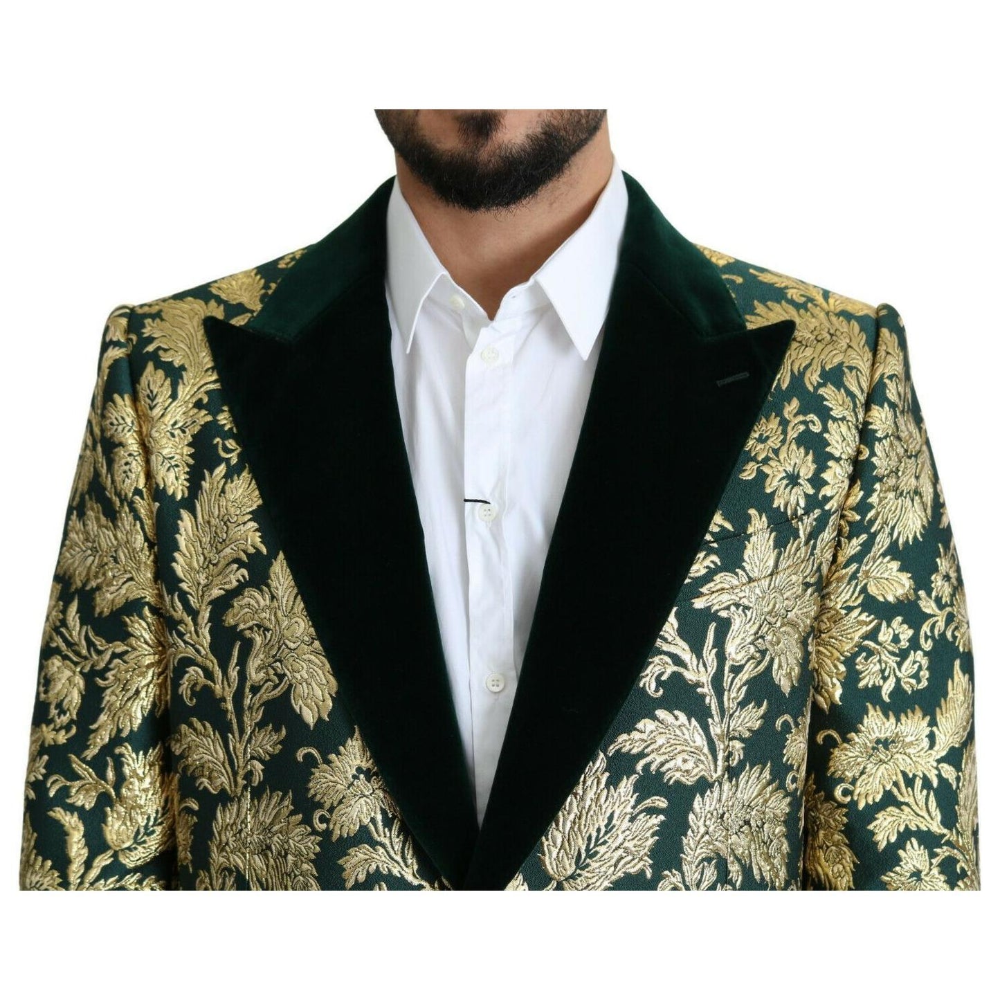 Dolce & Gabbana DOLCE & GABBANA Jacket SICILIA Green Gold Jacquard Long Coat JKT2724- 52