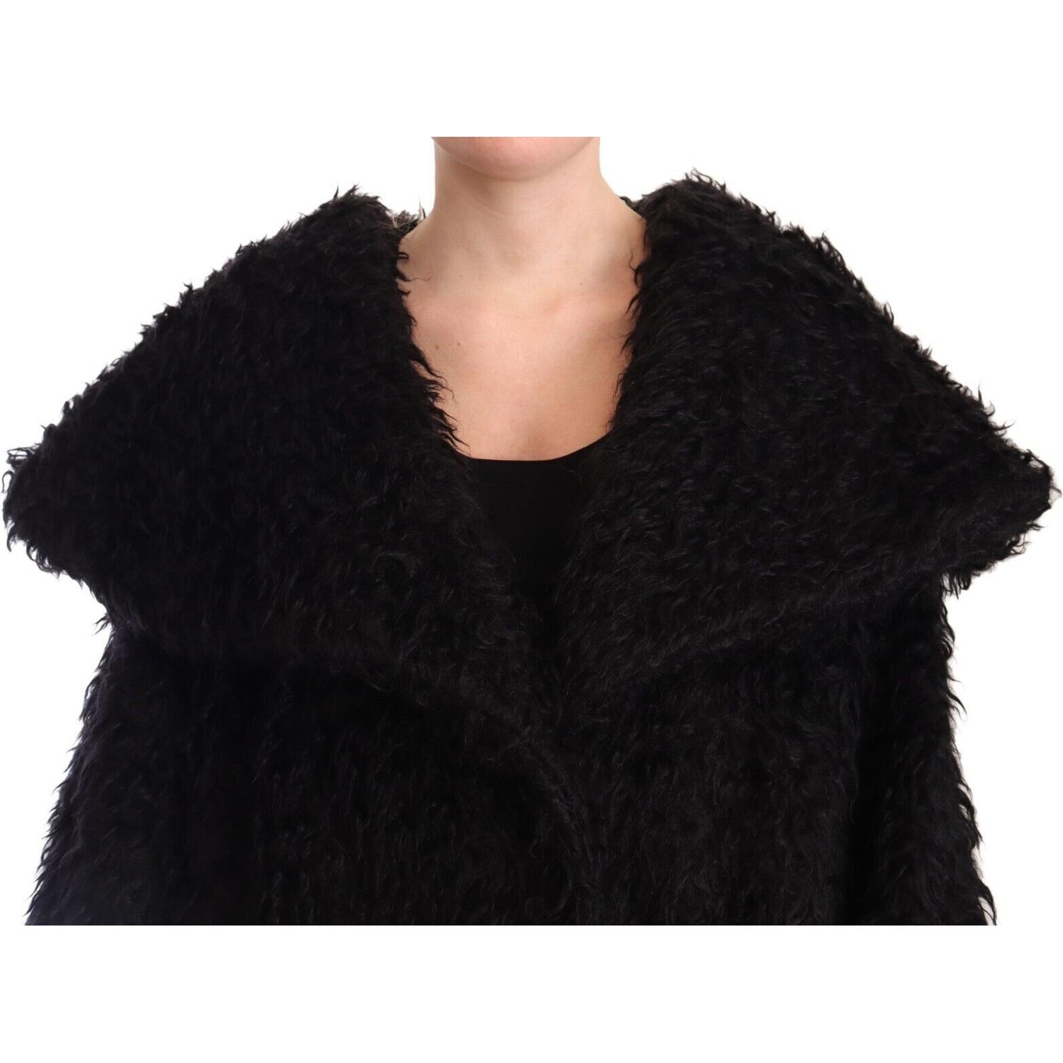 Dolce & Gabbana Black Mohair Fur Cape Trench Coat Jacket