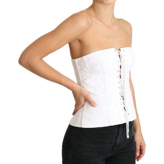 Dolce & Gabbana White PALERMO Bustier Cotton Top Corset TSH3408 - 40