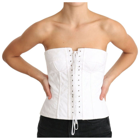 Dolce & Gabbana White PALERMO Bustier Cotton Top Corset TSH3408 - 40