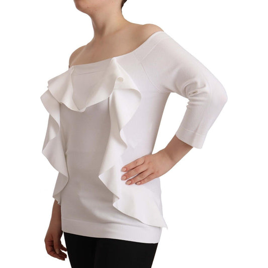 EXTERIOR White Long Sleeves Off Shoulder Women Top Blouse TSH7444 - 44