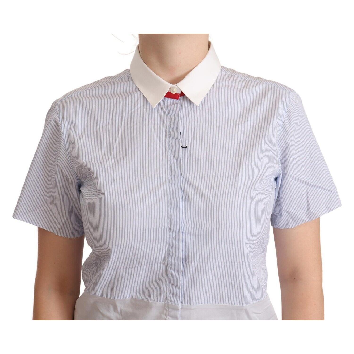 AGLINI Light Blue Cotton Short Sleeves Collared Polo Top