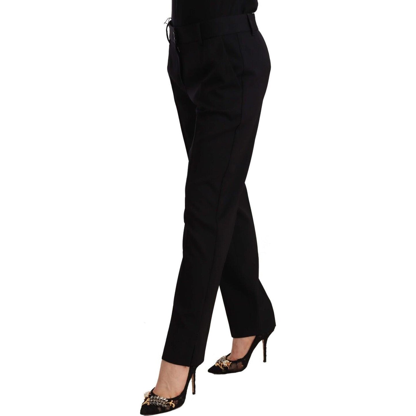 Dolce & Gabbana Black Mid Waist Skinny Trouser Wool Pants