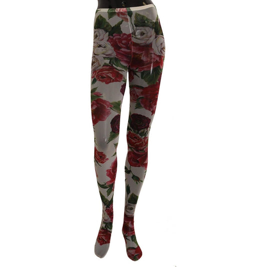 Dolce & Gabbana White Floral Print Tights Nylon Stockings SCS2031 -m