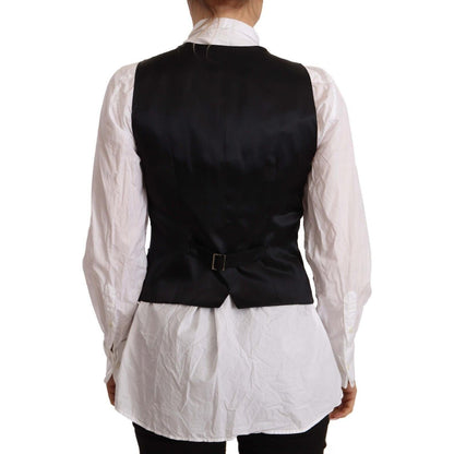 Dolce & Gabbana Black Button Down Sleeveless Vest Viscose Top