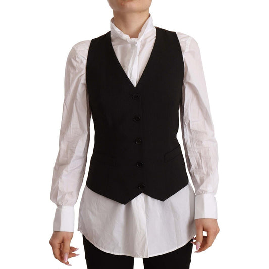 Dolce & Gabbana Black Button Down Sleeveless Vest Polyester Top Dolce & Gabbana