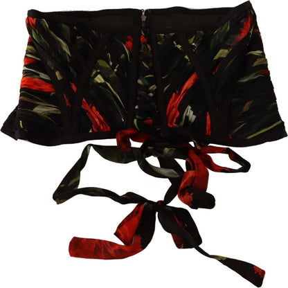 Dolce & Gabbana Black Corset Belt Stretch Waist Strap Silk Top