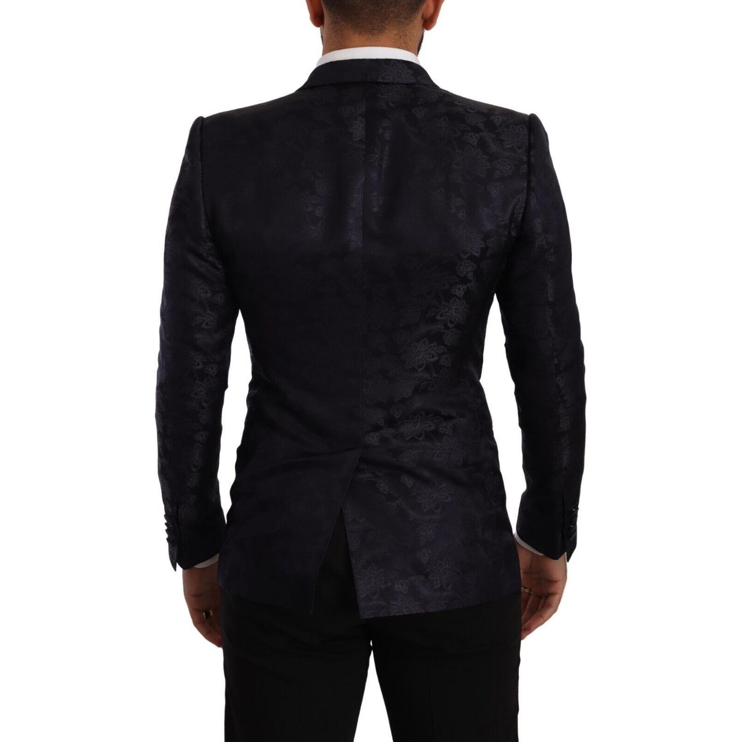 Dolce & Gabbana Blue Floral Jacquard Silk Coat MARTINI Blazer