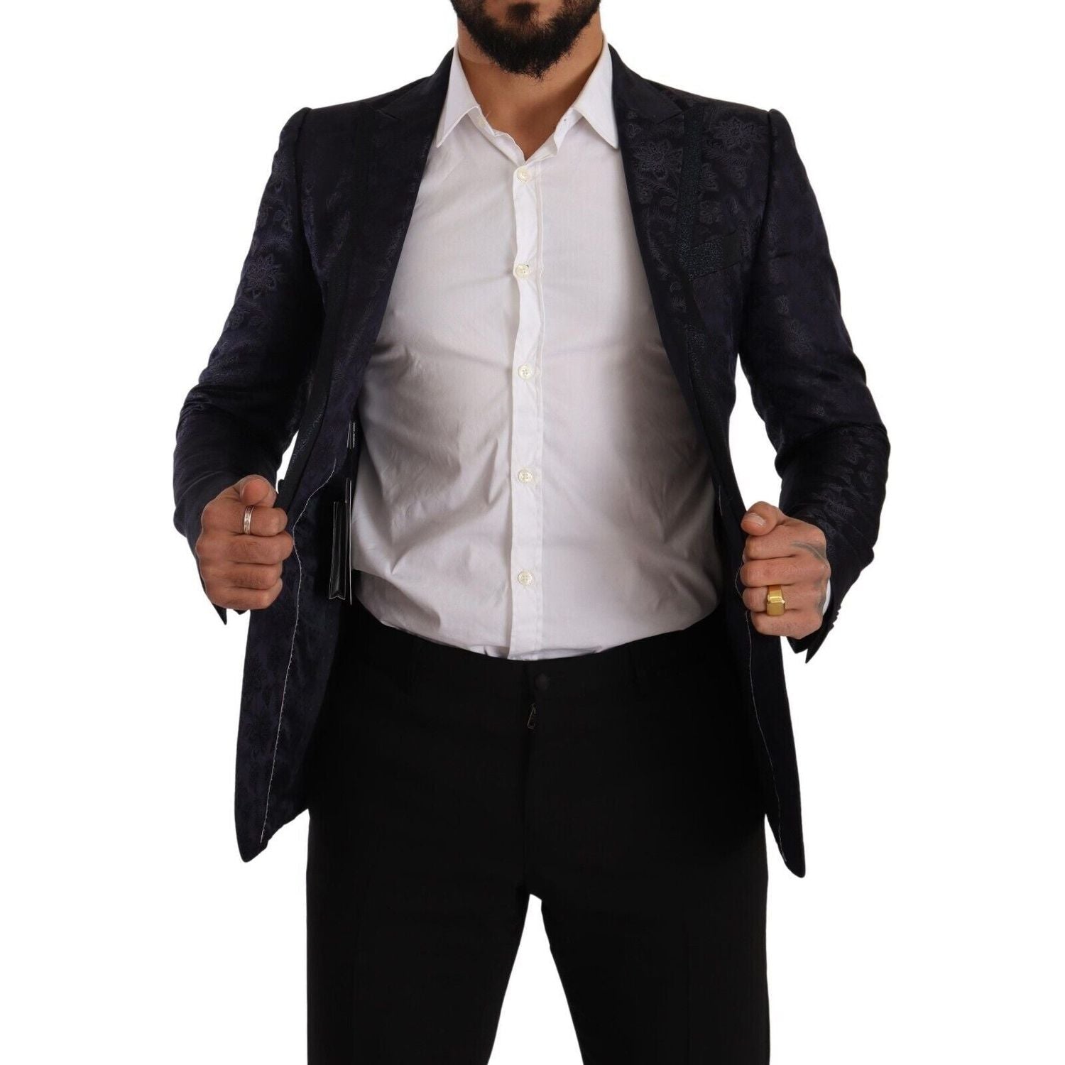 Dolce & Gabbana Blue Floral Jacquard Silk Coat MARTINI Blazer