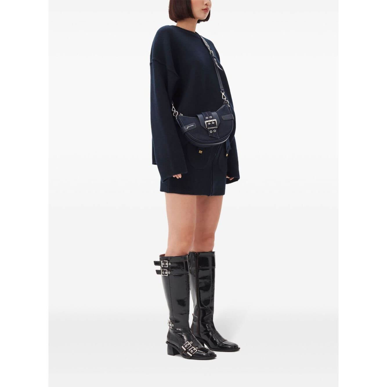 Ganni Buckle small denim cross-body bag